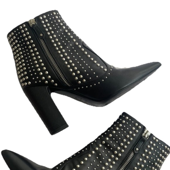 IRO Ankle Boots Black Leather Womens Sz 38 7.5 Pointed Toe Studded Booties Moto - Picture 11 of 16